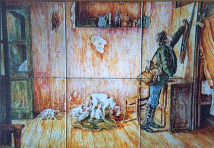 Ceramiche d-Arte di Albisola - Piastra in terra rossa maiolicata
dipinta con scena di caccia 